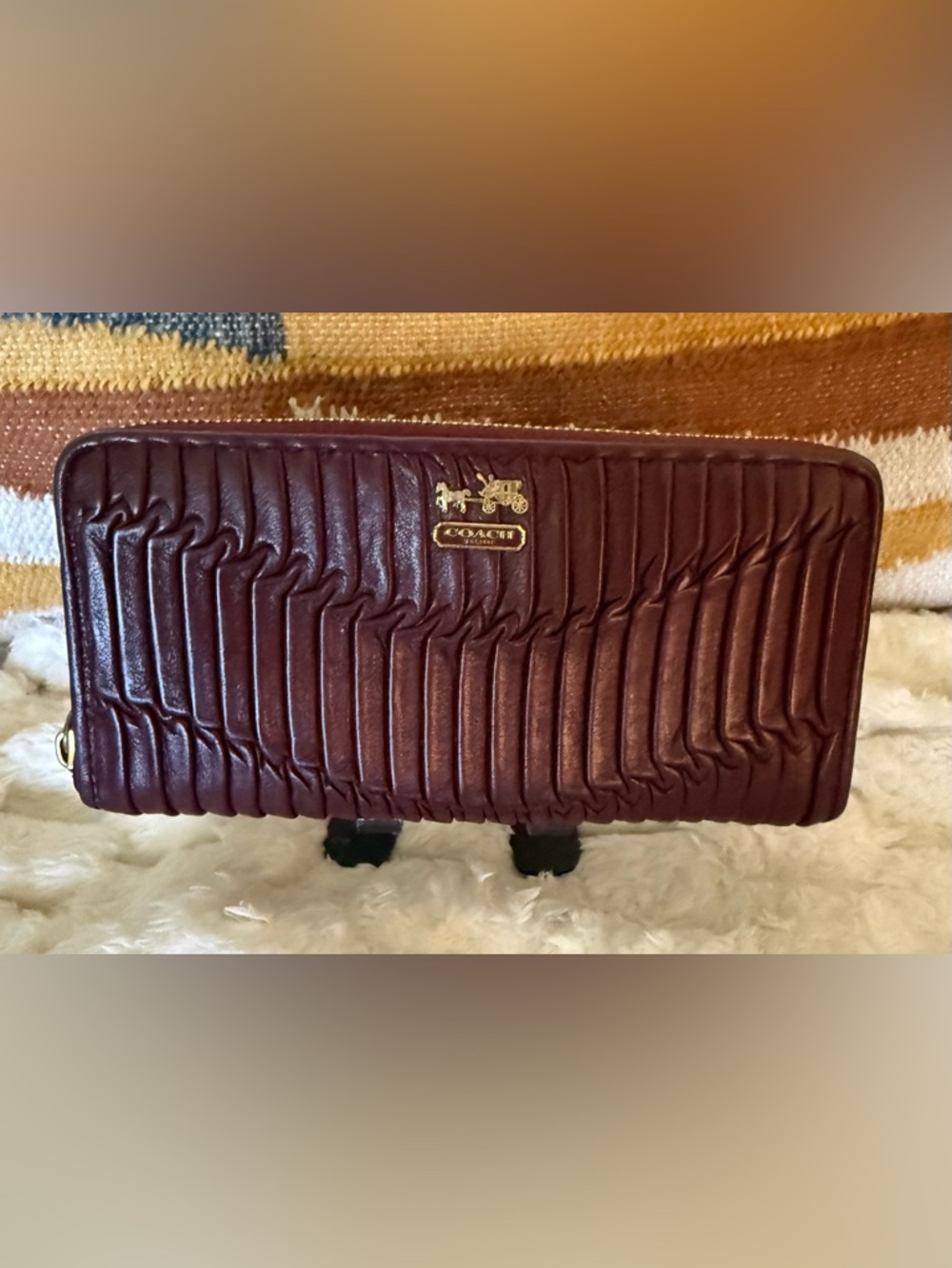 Coach Madison Gathered Leather Zip Around Wallet Burgundy Accordion VGUC - Picture 2 of 14